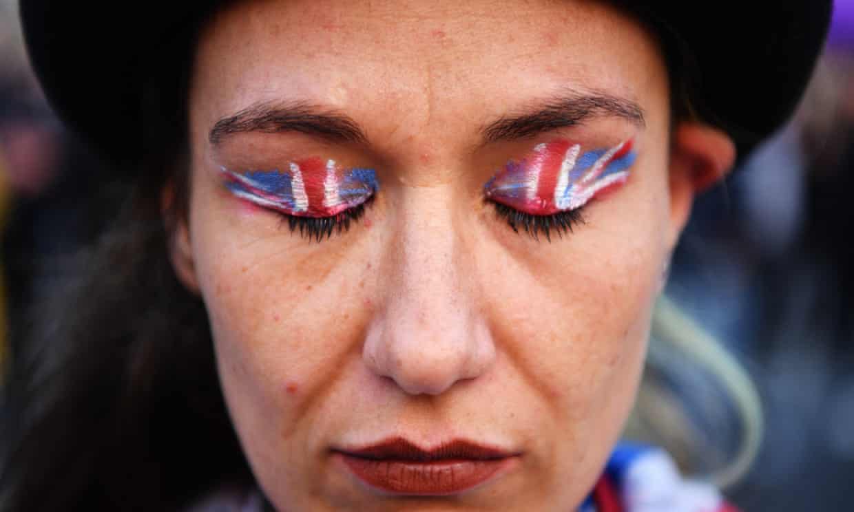 A pro-Brexit campaigner at the rally in Parliament Square on 29 March