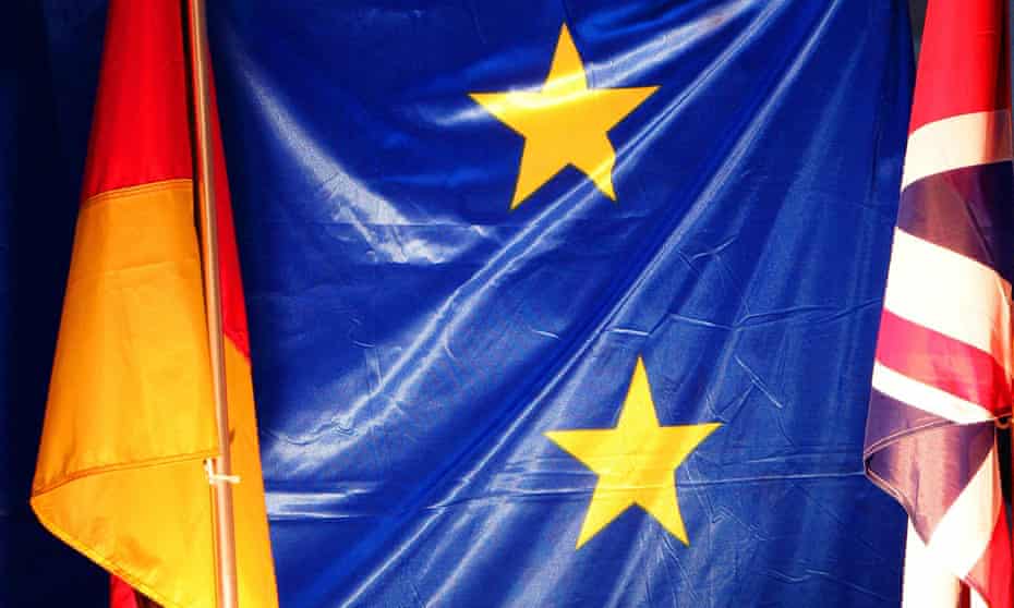 The german, EU and British flags