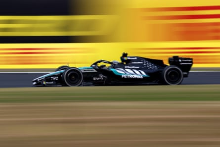 George Russell driving his Mercedes