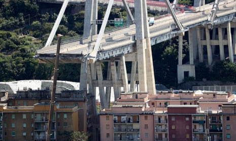 The collapsed Morandi Bridge in the port city of Genoa.