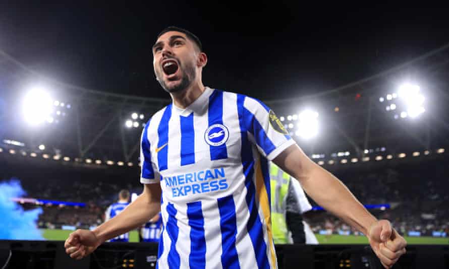Neal Maupay of Brighton & Hove Albion celebrates after scoring their equaliser.