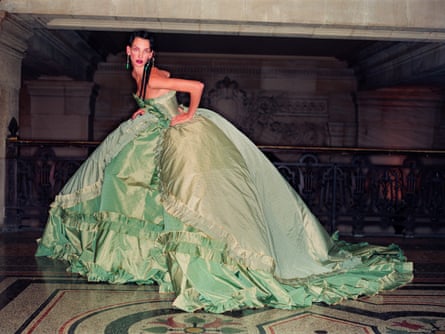 Dress to impress: backstage at the InterContinental Paris le Grand for John Galliano's first Dior spring/summer collection, which featured this sensational tulle gown, 1998.