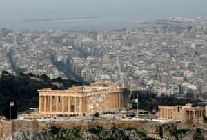 The Acropolis, with a section of modern Athens behind.