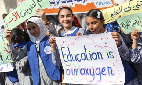 Students in Gaza City show their support for the UNRWA’s work