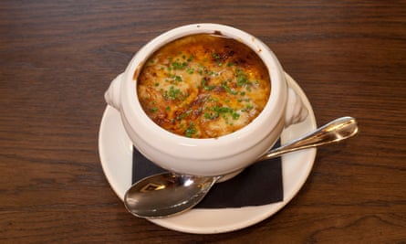 ‘Eat it any time’: French onion soup.