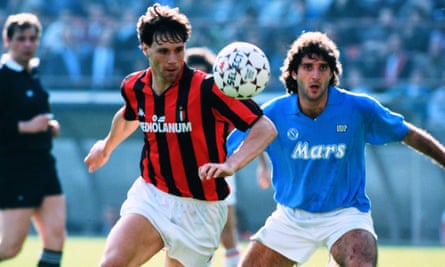 Marco van Basten in action for Milan against Napoli in April 1989.