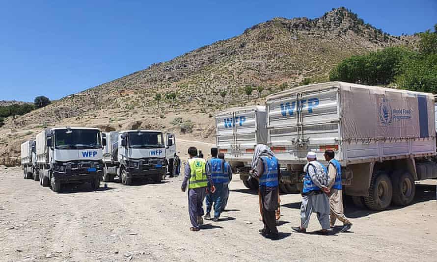 World Food Programme trucks with aid arrive in Gayan district, Paktika province.