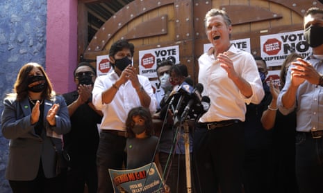 Gavin Newsom makes a statement while meeting with members of the Latino community in East Los Angeles in August. 