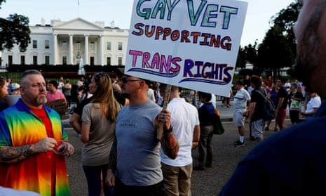 Protesters outside the White House push back against the transgender military ban. 