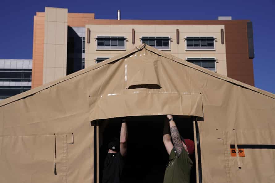A mobile field hospital was set up at UCI Medical Center in Orange, California on Monday near Los Angeles.