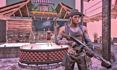 A security guard at a Romeo and Juliet performance inside Fallout 76