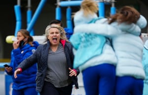 Emma Hayes celebrates after an incredible game of football.