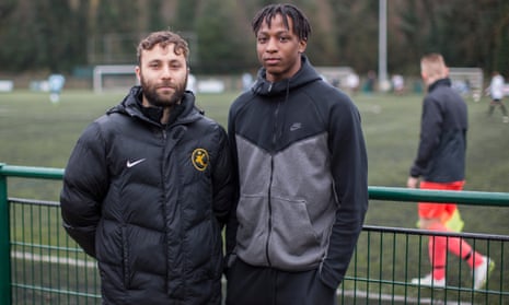 Kinetic Academy manager Harry Hudson (left) with one of his former students, Joe Aribo, who is now a professional with Charlton Athletic. 