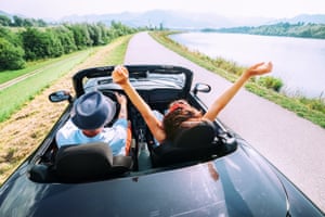 Couple in a car (posed by models)