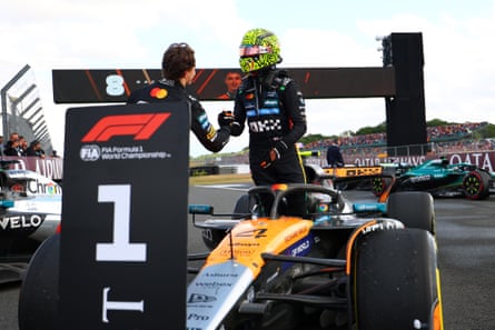 Oscar Piastri congratulates Lando Norris after the race
