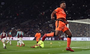 Alex Oxlade-Chamberlain celebrates scoring his side’s third goal, which came moments after Manuel Lanzini had got West Ham back in the game.