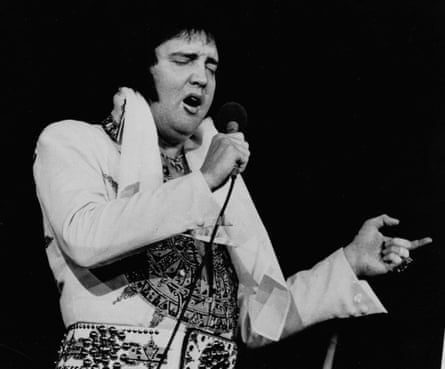 Elvis performing in 1977, three months before his death