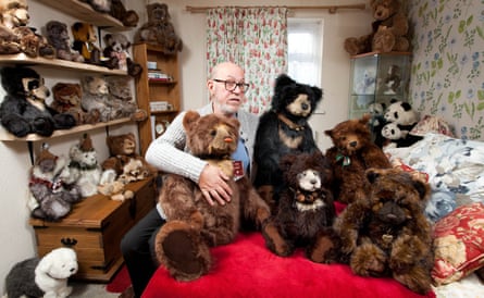 ‘I’ve probably spent about £20,000 over my lifetime’ … Jeff Annells with members of his 60-strong teddy bear collection.