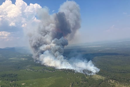 Smoke rising from the Fiftynine Creek wildfire in British Columbia.