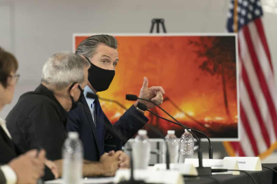 Newsom speaks about wildfires during a briefing with Donald Trump in McClellan Park, California, last year.