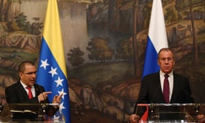 Russian foreign minister Sergey Lavrov, right, and Venezuela’s foreign minister Jorge Arreaza give a press conference in Moscow on Sunday.