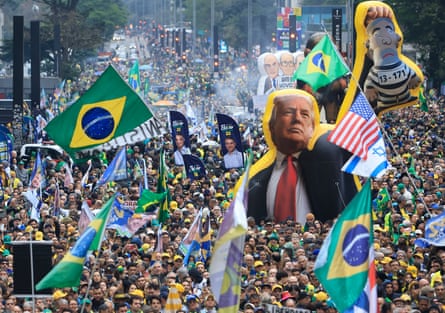 A giant balloon depicting US president Donald Trump holding Brazil’s president, Luiz Inacio Lula da Silva by the hair, at a pro-Bolsonaro rally in Sao Paulo, Brazil.