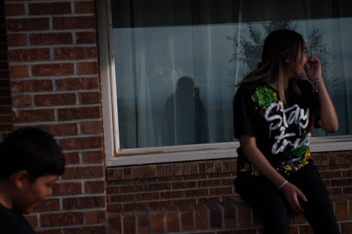 Mhia Cazares, 17, outside her home in Center, Colorado