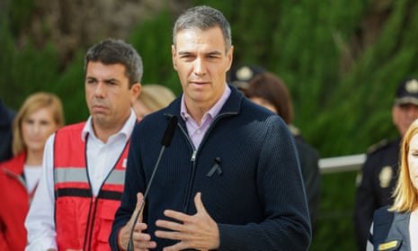 Spanish president Pedro Sánchez stands at press conference in Valencia