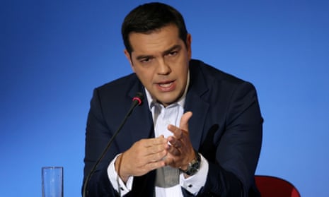 Alexis Tsipras addresses the media at the Thessaloniki international fair.