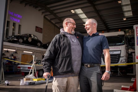 Steve Gibson at Dave’s Coaches with Dave, his friend and former boss
