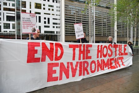 Demonstrators protest against the hostile environment immigration policy outside the Home Office in Westminster, London, in April 2018.