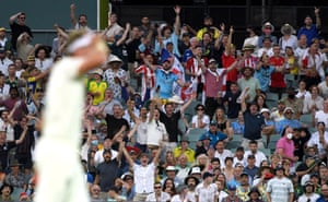 Ashes 2021-22: Australia v England second Test, day one – live! | Sport 4 The Barmy Army and England’s Stuart Broad celebrates after Australia’s David Warner lost his wicket.