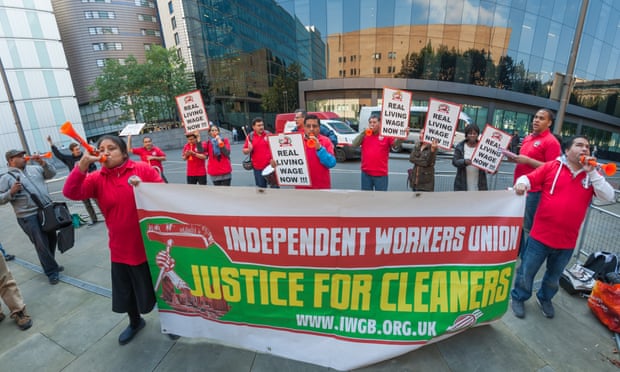 Cleaners demonstrating for better conditions earlier this month