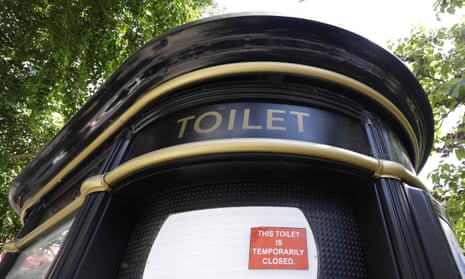 A public toilet remains closed along Portobello Road in London.