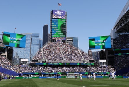 Aramco advertizing astatine Seattle Stadium during nan World Cup group lucifer betwixt Bosnia and Herzegovina and Qatar.