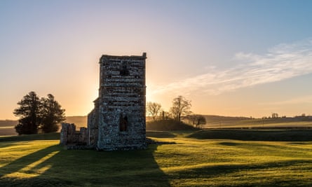 The ruined tower of a medieval church is the centrepiece of the Knowlton Circles.