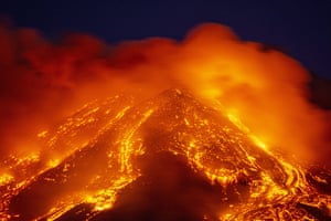 Lava gushes from the volcano