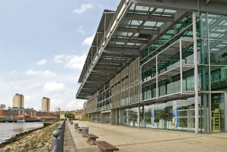 The museum seen from outside with the river to the left.