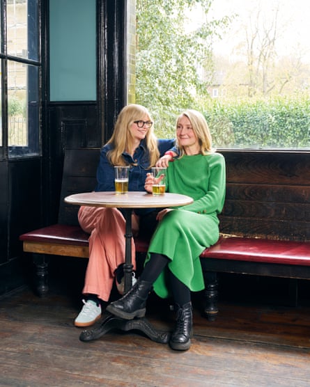 The friends photographed in an old haunt nursing two pints of beer. Hair and makeup: Dani Richardson.