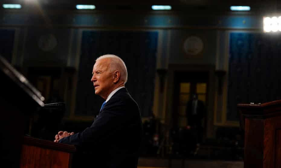 Joe Biden addresses a joint session of Congress on 28 April 2021. 