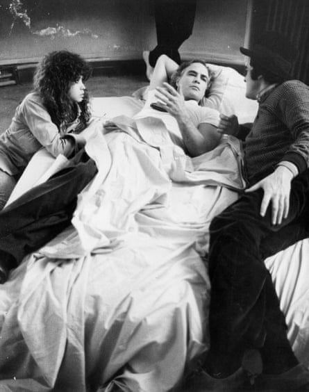 Marie Schneider and Marlon Brando with director Bernardo Bertolucci, on the set of Last Tango In Paris