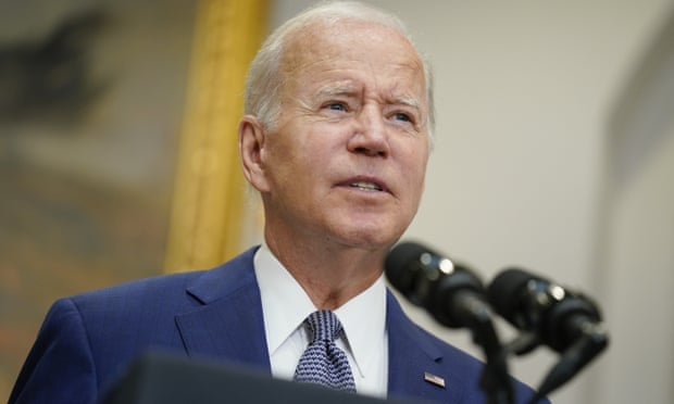 President Joe Biden speaks in the Roosevelt Room of the White House, on Friday.