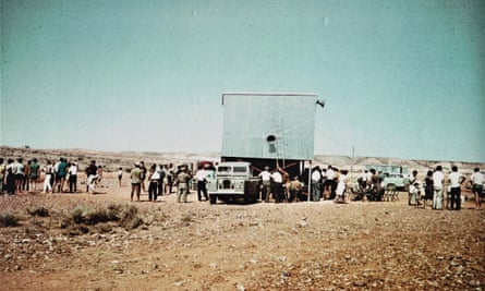The projectionists shed, pictured on the day the drive-in opened in 1965