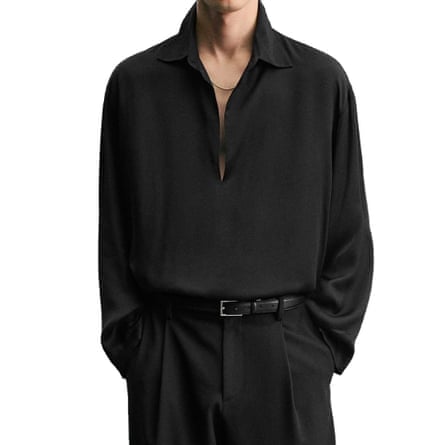Zara black satin polo shirt
