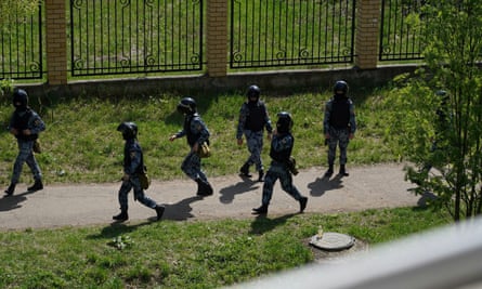 Security officers at the school in Kazan