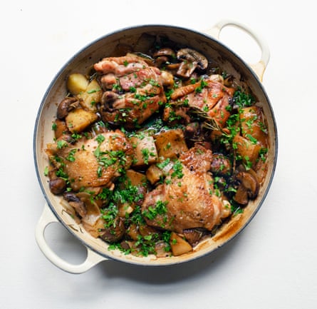 Nigel Slater’s look for chickenhearted thighs pinch mushrooms and cider.