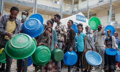 People waiting for food in Ethiopia's Tigray region last June.