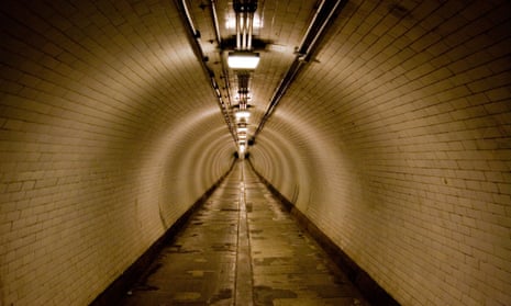 Woolwich foot tunnel. Time distortion not illustrated.