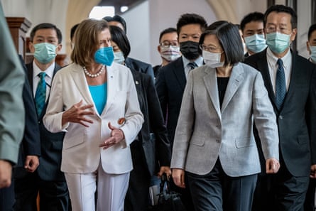 Speaker of the US House Of Representatives Nancy Pelosi, centre left, with Taiwan’s President Tsai Ing-Wen, centre right, during the former’s controversial visit in August 2022.