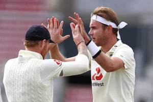 Broad celebrates taking Brooks for lbw.